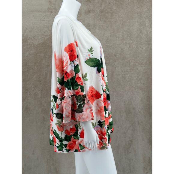 Calvin Klein Top Womens 3X Ivory Red Floral Bell Sleeve Boho Stretch Spring Work - Picture 5 of 13